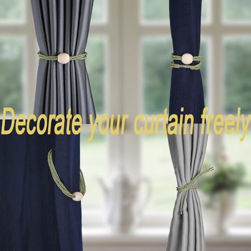 BEL AVENIR Magnetic Curtain Tiebacks, Boho Farmhouse Curtain Tie Backs - color: Green