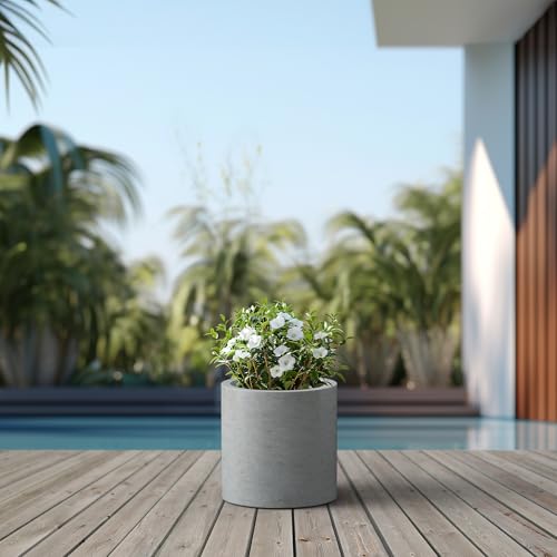 Kante Accent Round Cylinder Pale Gray Concrete Planter 12.6" Tall, Outdoor - color: Natural Concrete, size: 12.6" Dia