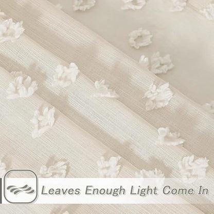 MYSKY HOME Beige Boho Sheer Curtains with Cream Pom Pom 36Wx45L,2 Panels - color: 1-wood Beige, size: 36"W x 45"L (Pack of 2)