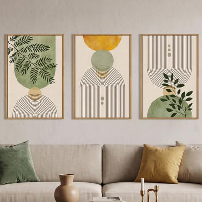 Aurlan Large Boho Sage Green Framed Canvas Wall Art Set-24"x36"x3 - color: Boho Green Arch Wall Art, size: 24"L x 36"W