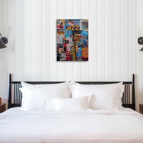 Urban Jazz Canvas Wall Art Graffiti Framed Music Studio Prints 16x24 Inch - color: Urban Jazz, size: 24"L x 16"W