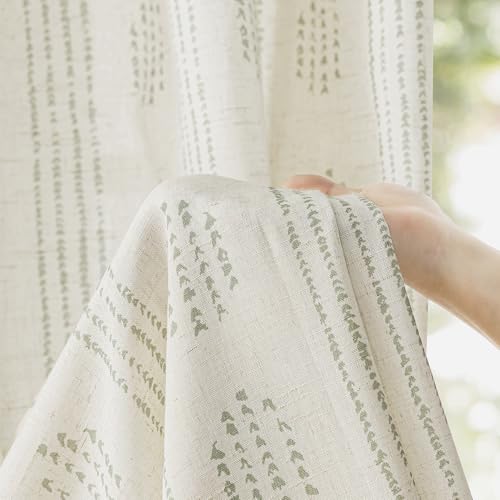 Green Linen Boho Curtains 96 Inch Farmhouse Grommet Top 2 Panels - color: Boho | Green, size: 52"W x 96"L (Pack of 2)