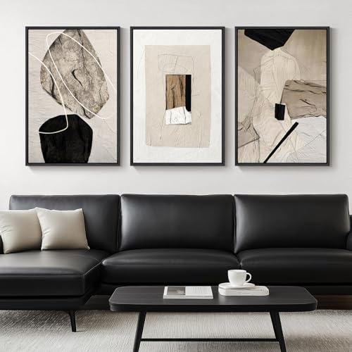 Large Framed Neutral Abstract Wall Art for Living Room,Set of 3, 24x36 In - color: Neutral, size: 24" W x 36" H x 3pcs