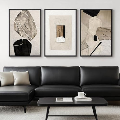 Large Framed Neutral Abstract Wall Art for Living Room,Set of 3, 24x36 In - color: Neutral, size: 24" W x 36" H x 3pcs
