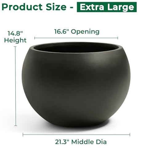 21.3"Dia x 14.8"H Extra Large Fiberstone Sphere Planter, Black Round Pot - color: Black, size: Extra Large