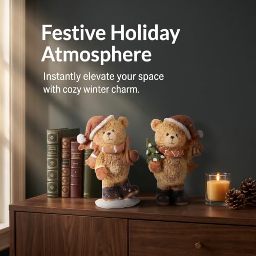 2-Piece Christmas Teddy Bear Figurines Resin Christmas Decor