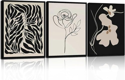Abstract Botanical Framed Wall Art, 3 Piece Boho Line Art Set, 12x16 - color: beige111, size: 12x16 inch
