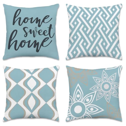 Hexagram Throw Pillow Covers 16x16, Blue Outdoor Pillow Covers Set of 4 - color: Blue, size: 16" x 16" (Pack of 4)