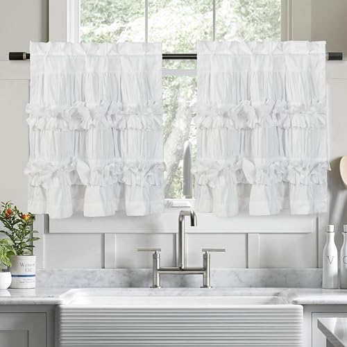 HIG 2 Pack White Handcrafted Window Treatment Tiers Curtains, 30"x24" - color: White, size: 30"W x 24"L (Pack of 2)