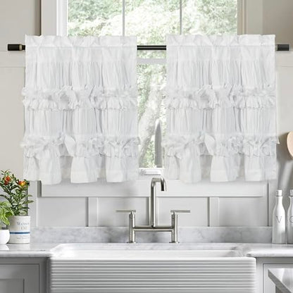 HIG 2 Pack White Handcrafted Window Treatment Tiers Curtains, 30"x24" - color: White, size: 30"W x 24"L (Pack of 2)
