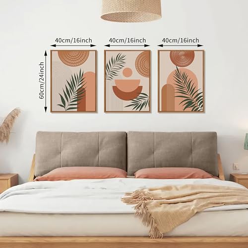 3 Pcs Terracotta Botanical Framed Canvas Wall Art Prints Abstract 16"x24" - color: Boho Terracotta Geometric Line Botanical, size: 16"x24"x3Pcs