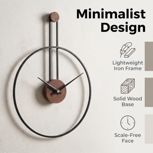 Modern Minimalist Black Metal Ring Wooden Silent Wall Clock Decor