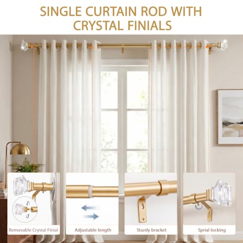 46-148" Adjustable Curtain Rods for windows, 1" with Square Crystal Finials - color: Gold, size: 46-148 Inches
