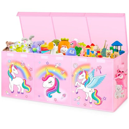 Extra Large Toy Box with Lids, Collapsible Storage Chest, 40"x16"x16" Pink - color: Pink