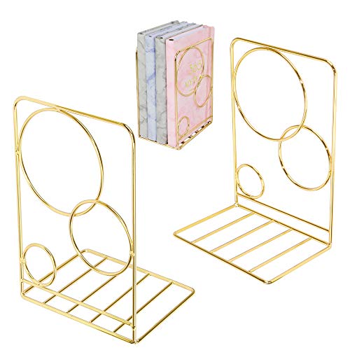 Metal Gold Bookends,Beautiful, Not Rusty, 5.3 in × 3.9 in × 7.6 in - color: Gold Circle