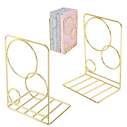 Metal Gold Bookends,Beautiful, Not Rusty, 5.3 in × 3.9 in × 7.6 in - color: Gold Circle