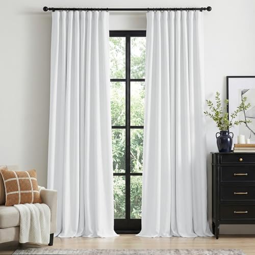 100% Blackout Shield Linen Textured Total Blackout Curtains 84 Inches Long - color: Alba | Bright White, size: 50"W x 84"L (Pack of 2)
