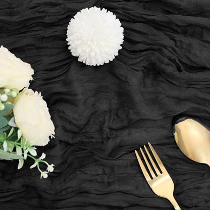 6 Pack Black Cheesecloth Table Runner 35 x 120 Inch - color: Black, size: 6 Pcs - 10 Ft
