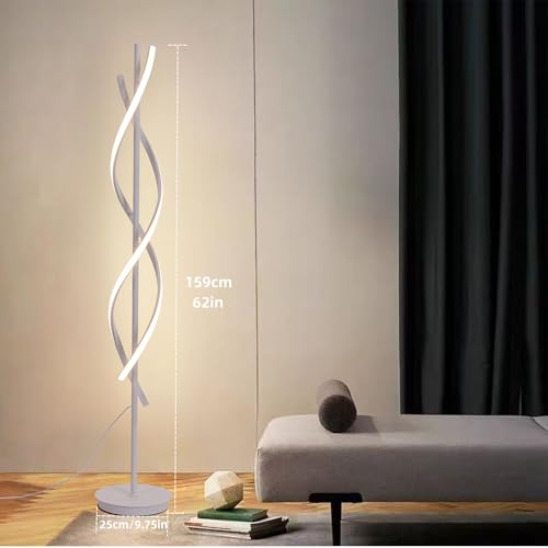 NKU Unique Spiral Floor Lamp 3 Color Dimmable with Remote, 63in Modern Creative White Standing Tall Lamp for Living Room Bedroom Office