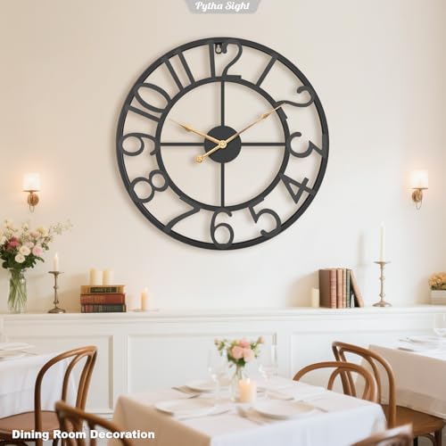 Pytha Sight 20 Inch Metal Arabic Numerals Large Wall Clocks for Living Room - color: Black Arabic, size: 20 Inch