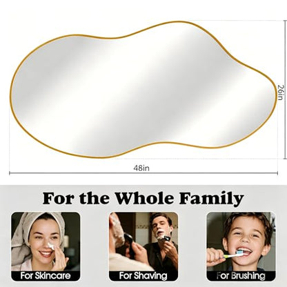 Irregular Asymmetrical Wall Mirror 26x48" with Modern Aluminum Alloy Frame - color: Gold, size: 26"L x 48"W