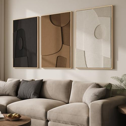 3D Textured Large Framed Abstract Wall Art for Living Room, 3Piece 24x36 In - color: Black White Brown B, size: 24"w X 36"h X 3pcs