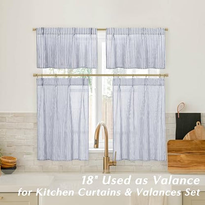 Lino Rosa Small Window Curtains for Bathroom,Navy Blue and White,18 Inch Length - color: Navy Blue, size: 24"W x 18"L (Pack of 2)