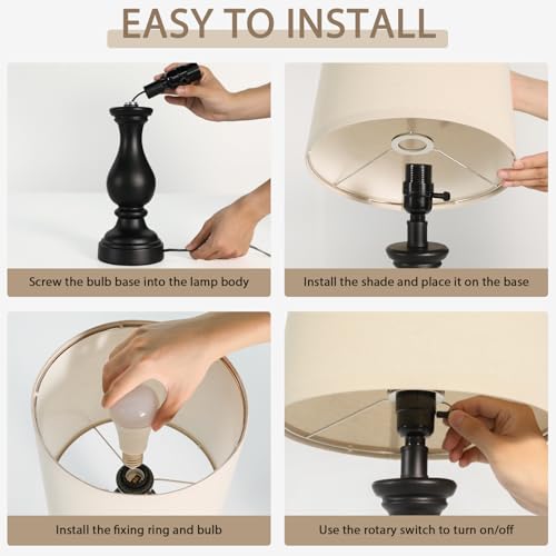 22" Farmhouse Table Lamps Set of 2, Rustic Bedside Lamps for Bedroom - color: C. Matte Black