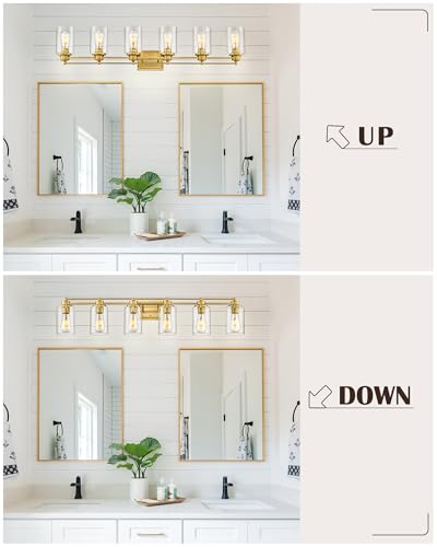 HWH 6-Light Bathroom Vanity Light, Brushed Gold, Modern, 5HLT63B-6W BG - color: Brushed Brass, size: 6 Lights