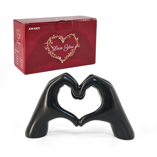Black Heart Hands Sculpture Room Decor, Resin Love Statue for Gift - color: Black, size: Small
