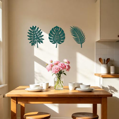 Rajukit Set of 3 Green Tropical Leaf Metal Wall Art – Monstera Leaf Decor, Boho & Leaves Wall Decor for Living Room & Bathroom(7.9" × 10.2",7.7" × 10.2",7.1" × 10.2")