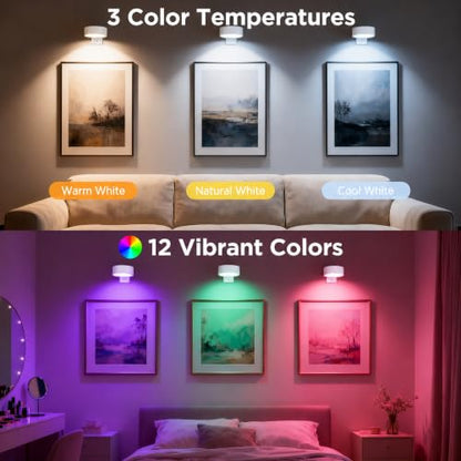 4-Pack Picture Lights for Wall, Rechargeable Wireless Poster Lights, White - color: White