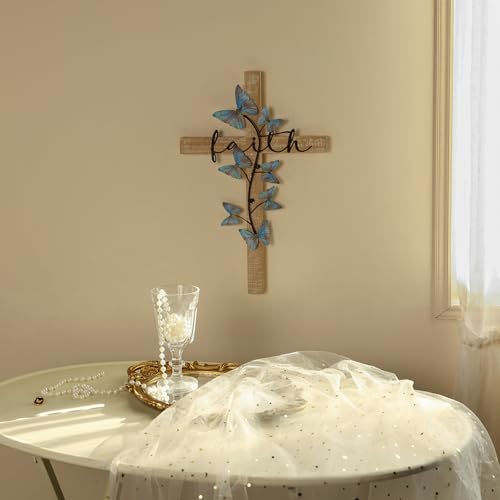 NIKKY HOME Wall Cross, Rustic Wooden Cross With Butterfly - color: Butterfly