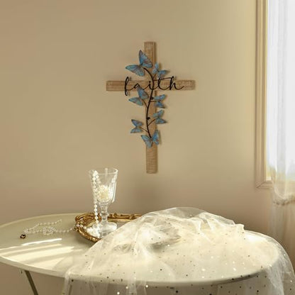 NIKKY HOME Wall Cross, Rustic Wooden Cross With Butterfly - color: Butterfly