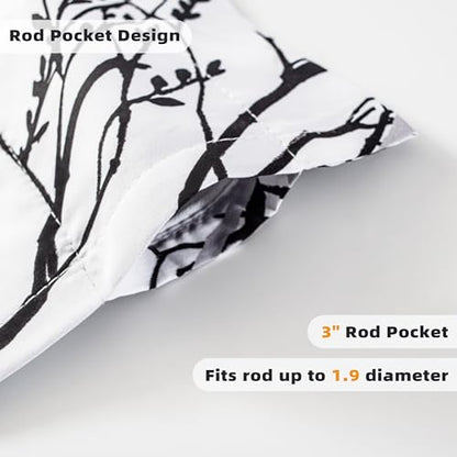 DriftAway Tree Branch Lined Valance Double Layer Blackout Thermal Insulated Abstract Ink Printing Window Curtain Valance Rod Pocket 52 Inch by 18 Inch Plus 2 Inch Header Black White 1 Pack - color: Black White, size: 52"W x 18"L (Pack of 1)