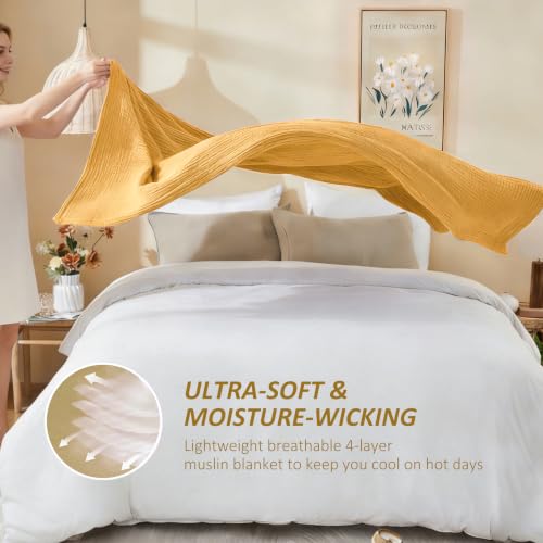 EMME Muslin Cotton Blanket Adults Heather Yellow Throw XL 50"x70" - color: 12 - Yellow, size: Large Throw (50" X 70")