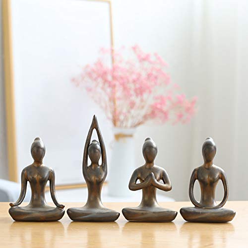 OwMell Lot of 4 Meditation Yoga Pose Statue Figurine Ceramic Yoga Figures - color: Patina Gold