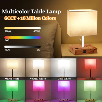 Smart RGB Dimmable Table Lamp Compatible with Alexa&APP&Remote Control, Wood Base - color: Wood, size: 1 Pack
