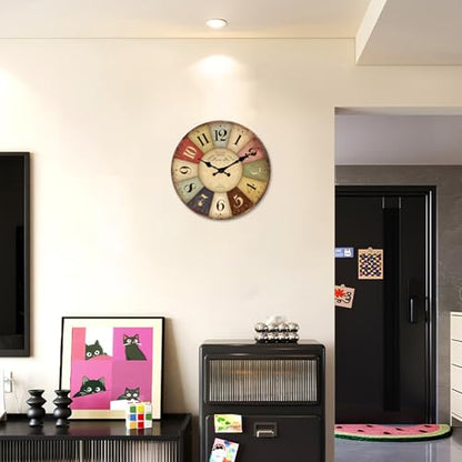 Farmhouse Wood Silent Wall Clocks Battery Operated 16 Inch - color: Colorful1, size: 16 Inch