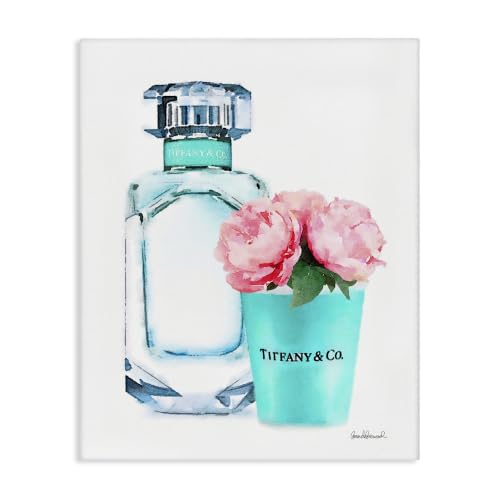 Teal Perfume Bottle Peonies Glam, 36 x 48 Inch Canvas Wall Art - color: Teal, size: 48"L x 36"W