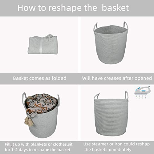 XUANGUO Cotton Rope Laundry Basket Hamper for Clothes Large Light Grey - color: light grey, size: Regular