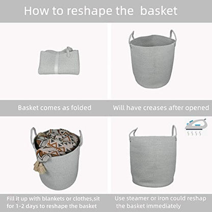 XUANGUO Cotton Rope Laundry Basket Hamper for Clothes Large Light Grey - color: light grey, size: Regular