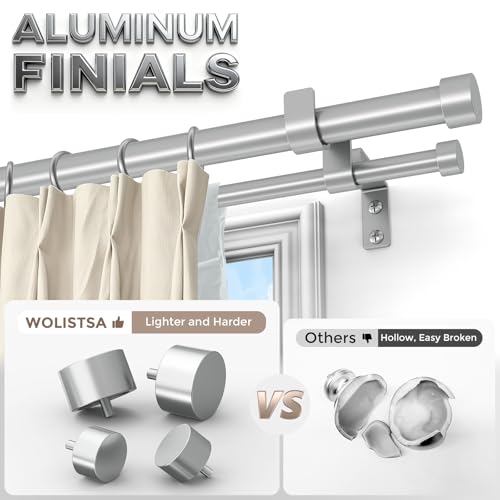 Double Curtain Rod, 36-153 Inch Silver Modern Heavy Duty Dual Rods - color: Silver, size: 36"-153"