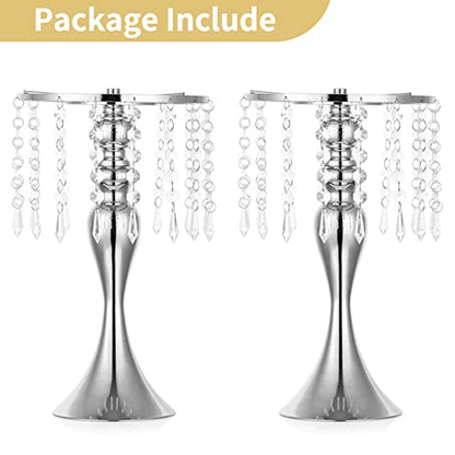 NUPTIO Tall Vase Table Centerpiece, 13.8", Silver, 2 Pcs | Crystal Metal Flower Holder Stand, for Wedding Reception, Tables, Road Lead, Party - color: Silver, size: 2 x M