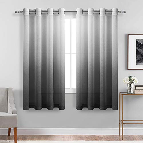 DWCN Black Ombre Sheer Curtains 63 Inches Long for Living Room 2 Panels Set - color: Black, size: 52"W x 63"L (Pack of 2)