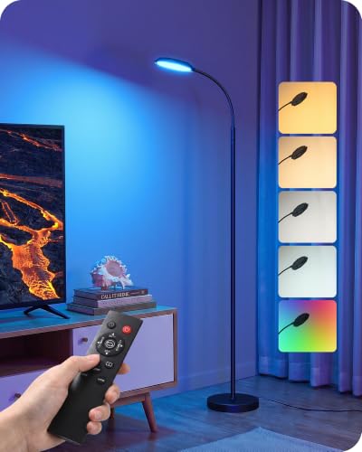EDISHINE 18W LED Floor Lamp for Living Room, Diamond-Surface, Black - color: RGBCW