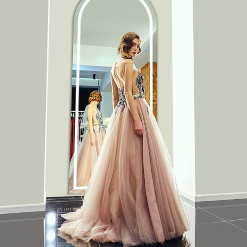 Antok 56"x20" LED Full Length Mirror, Lighted Floor Mirror, Arched - size: 56"L x 20"W, style: Arched Style