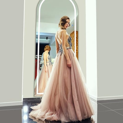Antok 56"x20" LED Full Length Mirror, Lighted Floor Mirror, Arched - size: 56"L x 20"W, style: Arched Style