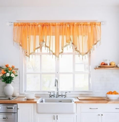 WUBODTI Orange Beaded Sheer Curtain Valances Living Room Kitchen Windows - color: Orange