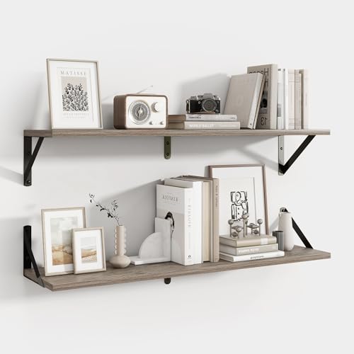 Axeman 32 Inch Floating Shelves, 8 Inch Deep Grey Wall Shelves Set of 2 - color: Grey, size: 31.5 Inch